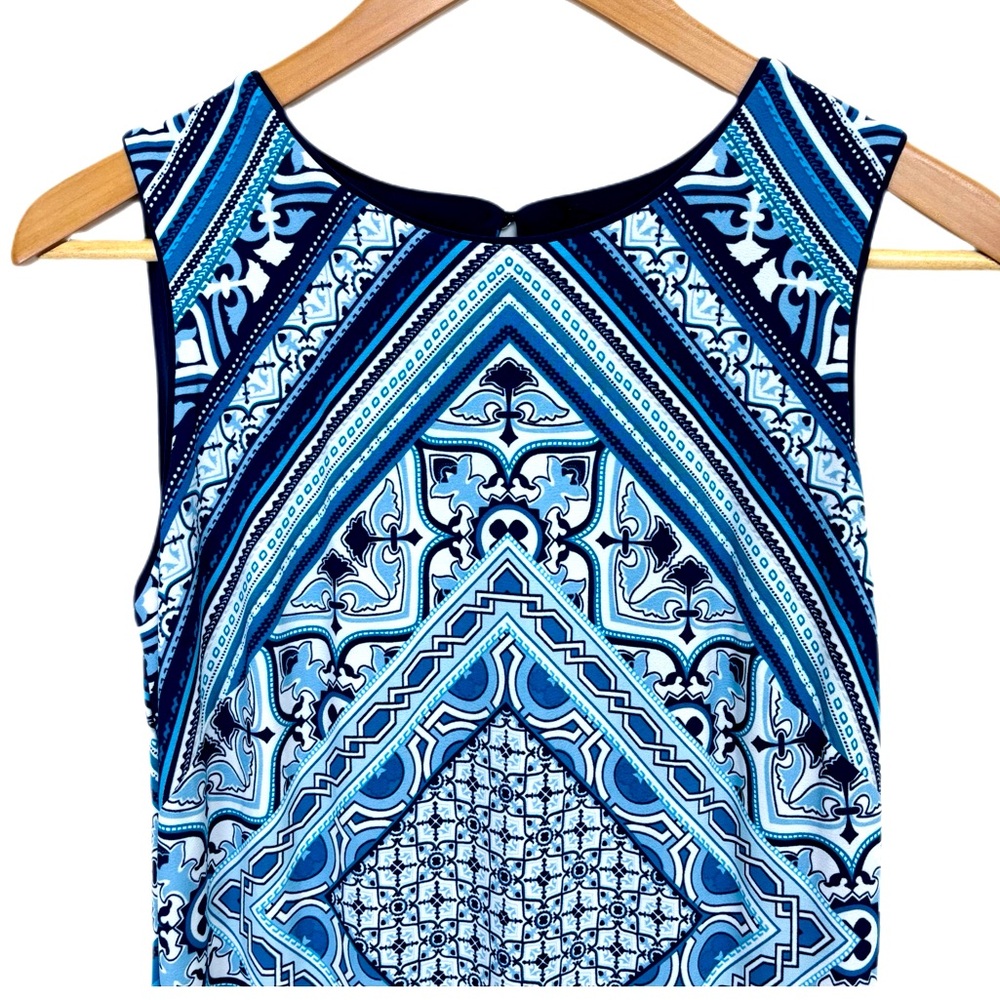 WHBM Reversible Scarf Print Sheath Dress Midi Navy Petrol Blue Size S - Picture 8 of 16